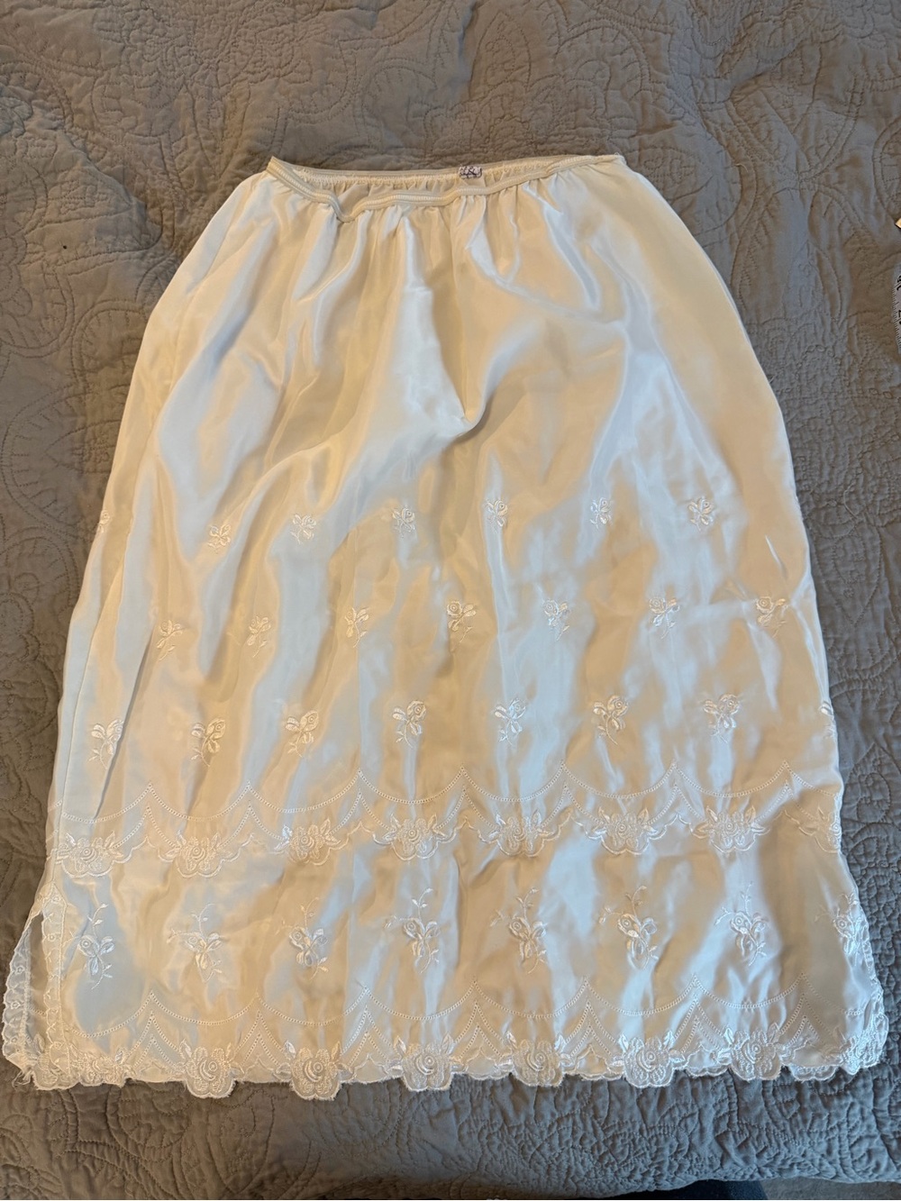 Lady Lynne vintage White Embroidered Midi Slip Skirt- thick and beautiful